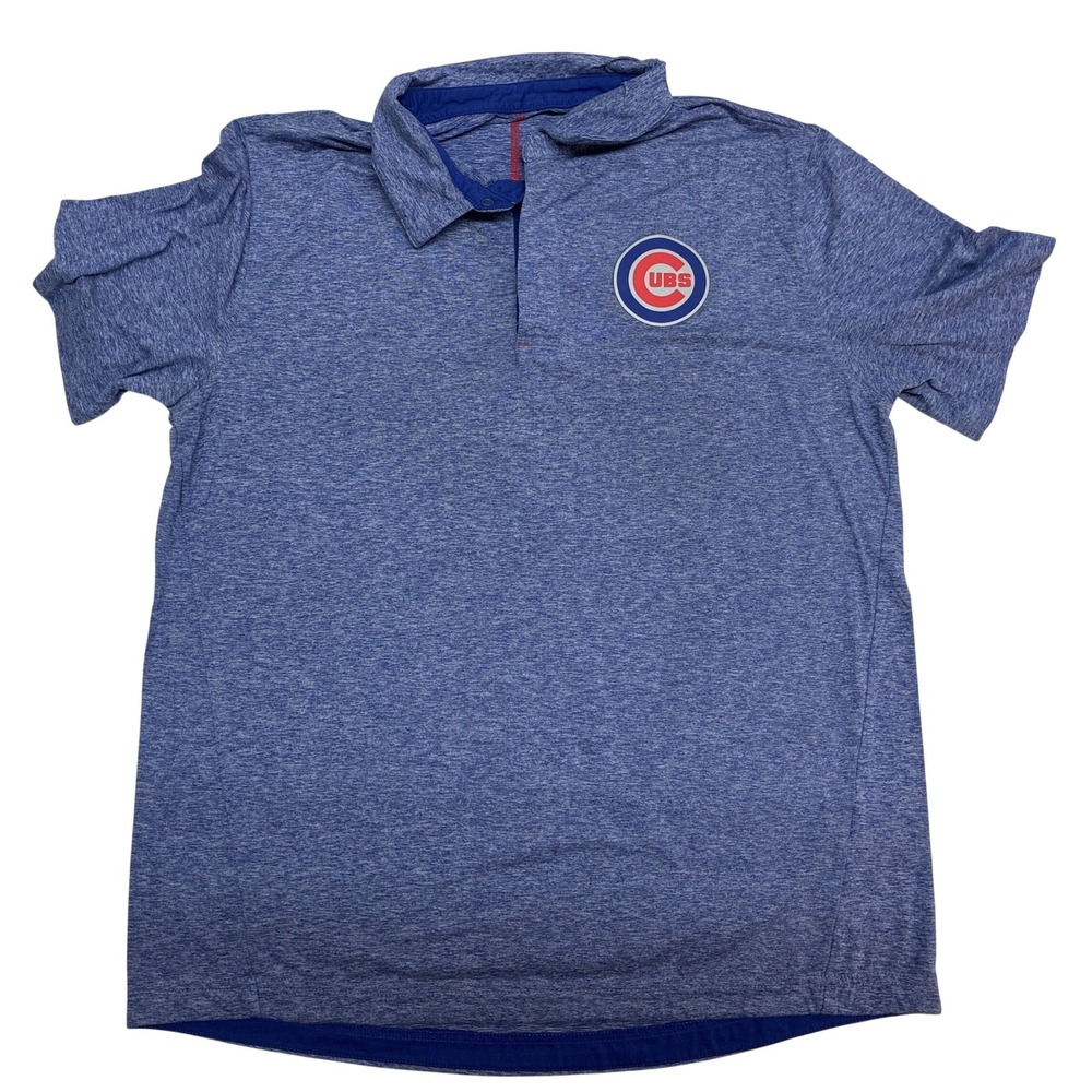 MLB Genuine Merchandise Chicago Cubs Mens‎ Large Blue Heather Snap Polo Shirt